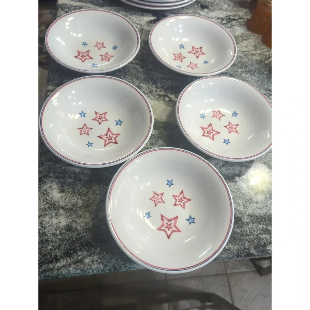 5 Vintage Longaberger Stars and Stripes 4th of July Melamine Cereal/Salad Bowls